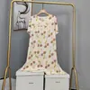 Novo Pijama de Algodão e Seda 2025 para Mulheres, Verão Fino Tamanho Grande, Vestido Longo de Algodão Artificial de Manga Curta para Usar por Cima