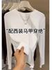 Camiseta Básica Negra de Manga Larga con Cuello Redondo Estilo Europeo para Mujer, Nuevo Top Elástico de Otoño, Algodón Peinado Transfronterizo, Cómodo