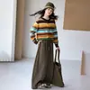 Conjunto Nuevo de Otoño 2026 para Niñas: Conjunto de Dos Piezas Vintage a Rayas de Colores con Pantalones de Pierna Ancha para Niños Mayores, Conjunto Elegante y Moderno