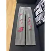 Calça Jeans Rasgada Rosa Retro Americana Transfronteiriça para Homens, Calça Larga Solta da Moda de Verão, Calça Scimitar Lavada Cool