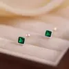 Aretes Cuadrados de Azúcar para Mujer, Hechos de Plata Pura S925, Broches de Rosca, Joyería de Oreja de Plata Esmeralda Moderna y Versátil
