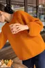 Suéter de malha com design canelado laranja, nicho, gola redonda, novo, solto, outono e inverno, para sair, pullover preguiçoso, top de tricô