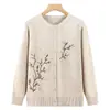 Cardigan de Tricô de Manga Longa Outono da Mamãe Jaqueta Suéter Bordado Roupas para Mulheres de Meia-Idade e Idosas Camada Base da Vovó Primavera e Outono