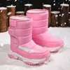 Botas de neve infantis transfronteiriças, forradas com pelúcia de inverno, espessadas e quentes, botas infantis para meninas de cano médio, sapatos de algodão, sapatos de algodão casuais para atividades ao ar livre