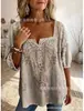 Top de Tirantes Cruzados Estampado de Nuevo Estilo con Botones, Camisa Cuadrada Elegante y Casual de Manga Corta para Mujer