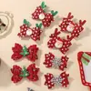 Set de Pinzas Navideñas Más Vendidas Transfronterizas Moño de Fiesta Cuernos Grandes Brillo Accesorios para el Cabello de Niños 4765