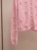 Cardigan de Tricô Gola Redonda Rosa com Crochê Tridimensional Vazado Estilo Doce Novo da Primavera Roupas Femininas de Alta Qualidade Shenzhen Nanyou
