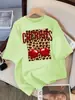Estampado de Leopardo Cereza Diseño Creativo Camiseta para Mujer Algodón Camiseta Casual Verano Cuello Redondo Streetwear Suave Oversize Manga Corta