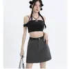 Falda casual estilo traje gris para mujer, nuevo modelo verano 2026, falda de línea A de cintura alta adelgazante, falda corta para mujeres petite