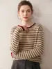 Outono e Inverno 2026 Novo Estilo Feminino Gola Redonda Listrado em Contraste Suéter de Cashmere Fashionable Solto Tricotado Manga Longa Camisa Básica