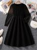 Vestido Juvenil de Primavera y Otoño con Lunares, Malla Empalmada de Manga Larga Tejido a Rayas Verticales, Moda Retro, Adelgazante para la Cintura
