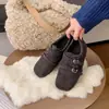 Zapatos de Algodón Cálidos con Forro de Terciopelo, Aumento de Altura Interior con Hebilla Retro, Para Mujer 2026 Invierno, Sin Cordones, Tacón Grueso Maillard que Cubre el Talón, Zapatos de Mujer