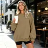 Logo personalizado, estilo europeu e americano, e-commerce transfronteiriço, moletom com forro de fleece retrô americano, moletom simples de gola redonda com caimento solto para outono/inverno para mulheres