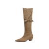 Botas holgadas de ante de vaca estilo francés, de dos maneras, que aumentan la altura, 2025, tacón medio, puntera cuadrada pequeña, piel auténtica, botas altas