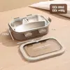 Caixa de almoço leve em PP estilo nórdico, caixa de almoço com compartimentos em aço inoxidável 304 com garfo e colher, caixa de almoço conveniente para micro-ondas