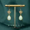 Estilo Chino Estilo Nacional Aguja de Plata 925 Suerte Loto Jade Pendientes Alta Calidad Combinan con Todo Estilo de Corte Esmalte Pendientes Vintage