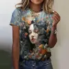 Suporta Dropshipping Multiplataforma, Vendas Diretas Transfronteiriças de Verão do Fabricante Original, Blusa Feminina Estampada de Manga Curta com Gola Redonda, Estilo Europeu e Americano, para o Dia a Dia