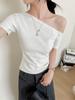 Camiseta Branca de Manga Curta Off-Shoulder para Mulheres, Novo Estilo Verão 2026, Estilo Garota Sexy e Hot, Top Slim-Fit