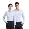 Camisa formal profesional unisex antiarrugas para negocios, camisa de manga corta a rayas de fibra de bambú, ropa de trabajo con logo bordado