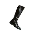 Botas de montar retro para mujer de cuero de vaca lavado, punta redonda, detalle de hebilla, suela gruesa, caña alta, botas largas, tacón grueso, botas ajustadas