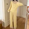 1013 Conjunto de Pijama Estilo Coreano com Renda nas Costas Recortada para Casa para Mulheres Primavera, Outono e Inverno Modal Puro Lustre Estilo Sexy