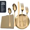 Bestseller transfronterizo 1010 juego de cubiertos de acero inoxidable de 24 piezas, plato de cena bañado en oro, cuchillo para bistec, tenedor, cuchara juego de cubiertos en caja de regalo