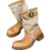 Botas western muy elegantes 2026, botas de moda a la moda, elegantes botas de cuero, nuevas botas de montar para mujer con punta redonda y hebilla de cinturón de empalme