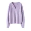 Suéter de Caxemira Feminino Suéter de Gola V Suéter de Caxemira Curto Outono e Inverno Mais Fácil de Combinar com Casacos Suéter de Base Tricotado Solto Preguiçoso