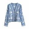 2024 novo bordado estilo europeu e americano feminino outono atacado comprimento total manga longa camisa azul escuro azul claro personalidade rua Jeans