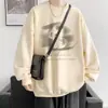 Diseño otoñal con temática de gatos, sudadera de cuello redondo para hombre, prenda exterior pesada estampada estilo americano, top holgado y elegante para pareja
