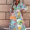 2027 Moda de Primavera y Verano Transfronteriza de Amazon para Mujer Estilo Casual de Resort Cuello en V Estampado Vestido Largo