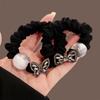 Elegante Anillo para el Cabello de Intestino Grueso Estilo Coreano Sensación de Alta Gama Incrustado con Diamantes Lazo de Perlas Diadema Cola de Caballo Alta Elástico de Tendón de Goma de Alta Elasticidad para Mujeres