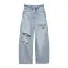 Ropa para mujer Z brand AliExpress popular en INS vaqueros con puño transfronterizos de cintura media blancos, amarillos tierra, azul claro ZA