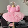 Vestido infantil, nuevo modelo de comercio exterior, con decoración de mariposa, exquisitas mangas abullonadas, vestido de princesa para bebé niña de un año, vestido tutú de cumpleaños