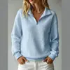 Colección de otoño europea y americana 2026: sudadera de mujer cómoda, holgada, de punto gofrado, color liso, cuello alto, con cremallera, manga larga, patchwork
