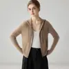 Estilo Old Money Cardigan con Capucha de Punto Trenzado 100% Cachemira Pura Cremallera Corta Suéter de Punto Suéter Cálido de Punto Trenzado