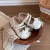 Zapatos de Princesa para Niña Estilo Coreano Zapatos Pequeños de Cuero Plateado 2026 Verano Malla Perlada Lazo Suela Plana Zapatos Individuales para Bebé Niña