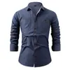 Camisa de Mezclilla Estilo Americano para Hombre, Algodón Puro, Anti-arrugas, Color Sólido, Manga Larga, Bolsillo Único, Chaqueta Casual, Moda Masculina Tendencia