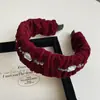 Diadema Plisada de Terciopelo con Pedrería Estilo Chanel para Mujer, Diadema Exquisita de Alta Gama, Pinza para el Cabello Versátil y de Moda, Accesorio para el Cabello