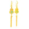 Pendientes de Borla de Calabaza Segura y Rica con Incrustaciones de Diamantes Color Arena Mismo Estilo de la Tienda de Oro Puzuo Nuevos Pendientes de Loto Fu Lu Sheng Estilo Chino para Mujer