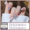 24 Piezas de Uñas Postizas Listas para Usar, Pegatinas para Uñas Camelia Gris Transparente Hielo de Longitud Media, Uñas Postizas Falsas Degradado de Diamante Triturado Estilo Francés