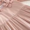 Vestido de Outono para Meninas Comércio Exterior Transfronteiriço Novo Doce Rosa Flor Tridimensional Alça Larga Ombro a Ombro Manga Longa