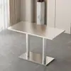 Mesa de jantar de aço inoxidável, balcão de lanches, cafeteria, loja de milk tea, conjunto de mesa e cadeira para restaurante fast-food, mesa de aço inoxidável para restaurante, mesa de jantar comercial