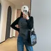 Camiseta feminina básica, estilo retrô coreano com estampa de letras e elefantes, manga longa raglan, cropped, gola redonda, nova coleção outono/inverno 2026