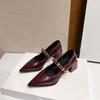 Zapatos Mary Jane de Punta Nueva Moda 2025 para Mujer, Zapatos de Salón Elegantes con Correa de Cadena y Tacón Grueso Poco Profundos, Zapatos de Cuero Versátiles de Correa Única
