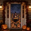 Noite Escura de Halloween Bruxa Livro de Magia Fogueira Morcego Lanterna de Abóbora Tira Longa Adesivo de Porta Festa Janela Adesivo Decorativo à Prova d'Água