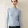 Camiseta básica 100% cachemira pura, nuevo estilo otoño e invierno, cuello semi-alto, corte ajustado, suéter de punto acanalado para mujer