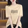 Verão 2026 Novo Estilo Algodão Puro Confortável Tamanho Grande Design Americano Emagrecedor Estampa de Letras Manga Curta Blusa Tendência
