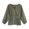 Nova camisa elegante estilo coreano com acinturamento para afinar, decote em V, roupas casuais de manga comprida para mulheres plus size para primavera e outono, top que rejuvenesce para mulheres