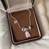 Collar Colgante de Oso con Forma de Corazón Rosa Girly Tachonado de Diamantes, Cadena para el Cuello Femenina, Dulce, Linda y de Moda, Cadena para la Clavícula